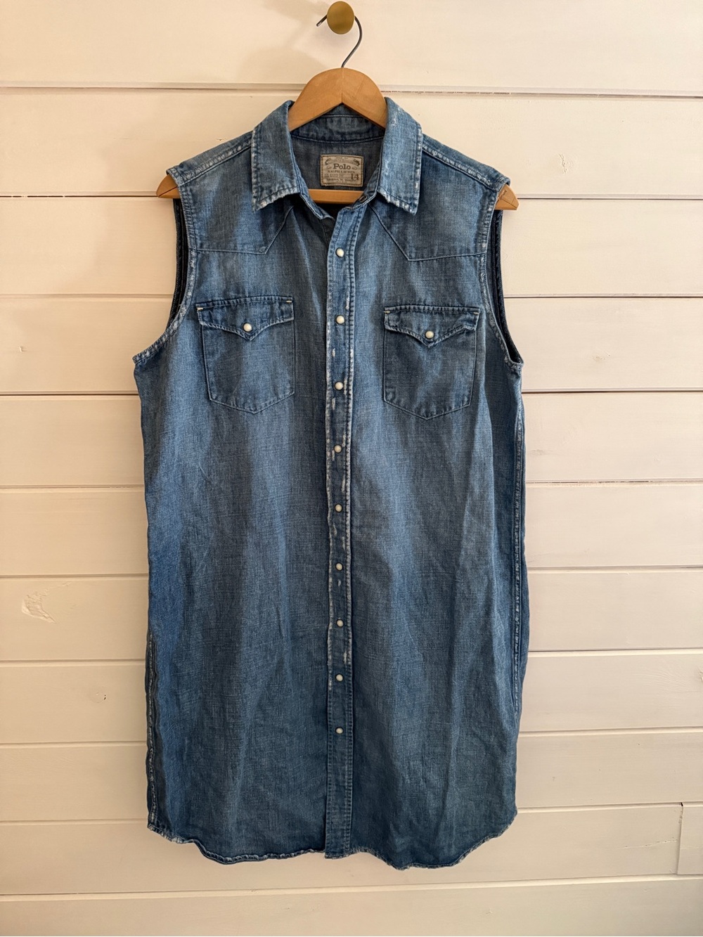 Vintage POLO RALPH LAUREN Denim Snap Front Sleeveless Dress Blue Sz 14